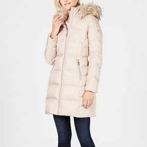 Calvin Klein Faux Fur Puffer Creme Long Coat L